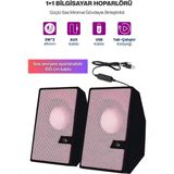 Krl 1+1 Tak Çalıştır USB Bilgisayar Hoparlörü – Güçlü Tok Sesli, Ev-Ofis Kullanıma Uygun - Pembe