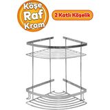 Krom 2 Katlı Banyo Köşe Raf Şampuan Askı Kese Sabun - Gri / 35 x 50