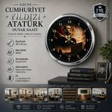 Krom Cumhuriyet Yıldızı 40 x 40 cm Metal Atatürk Duvar Saati