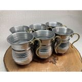 Krom Dövme Ayran Bardağı 6'lı Set, Metal Otantik Tasarım - Seçenek 1
