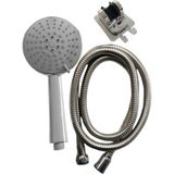 Krom Duş Seti, 5 Kademe Ayarlı Başlık, Yapışkanlı Mafsal, 1.5 mt Spiral Hortum - Seçenek 1