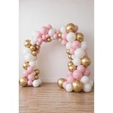 Krom Gold, Pastel Beyaz ve Makaron Pembe Temalı Balon Seti - Pembe - Gold