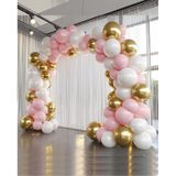 Krom Gold, Pastel Beyaz Ve Makaron Pembe Temalı Balon Seti Pembe