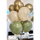 Krom Gold Retro Deniz Kumu Küf Yeşili Balon Seti ve Rafya şerit