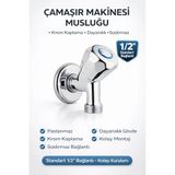Krom Kaplama Çamaşır ve Bulaşık Makinesi Musluğu, Pirinç, 1/2'' Standart Bağlantı, Paslanmaz, Sızdırmaz