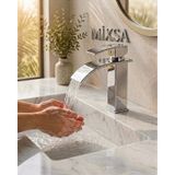 Krom Kare Lavabo Bataryası - Şelale Akışlı Modern Banyo Musluğu Sabit Lavabo Çift Su Girişli