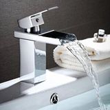 Krom Kare Lavabo Bataryasi Yeni Şelale Model Yüksek Kalite Lüks Lavabo Musluğu Çift Girişli Armatür Gümüş