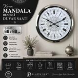 Krom Mandala Desenli 60 X 60 Cm Metal Duvar Saati
