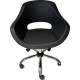 Krom Metal Ayaklı Deri | Ofis, Çocuk Odası Çalışma Sandalyesi (Ayarlanabilir) Monaco - Siyah