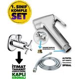 Krom Paslanmaz Taharetmatik Wc Matik Set Çift Kenetli Spiral Hortum