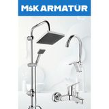 Krom Robot Duş Baston Lavabo Banyo 3 Lü Set