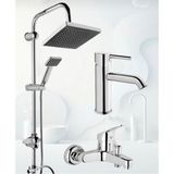 Krom Robot Duş Seti Sabit Gövdeli Lavabo Krom Mix Banyo Bataryası 3 Lü Set