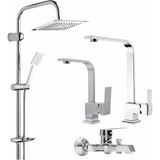Krom Robot Krom Kare Set Lavabo-Evye-Banyo Bataryası - Beyaz