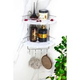 Krom Şampuanlık Yapışkanlı Banyo Köşeliği Duş Rafı - Beyaz