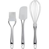 Krom Saplı - Beyaz Silikon Spatula, Silikon Fırça ve Silikon Çırpıcı 3'lü Set