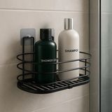 Krom Yapışkanlı Dikdörtgen Tek Katlı Banyo ve Mutfak Rafı Duş Şampuanlık Du - Siyah