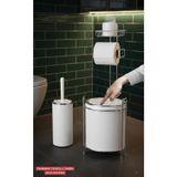 Krom Yedekli Wc Kağıtlık - Yuvarlak Beyaz Çöp Kovası Ve Wc Fırça Seti