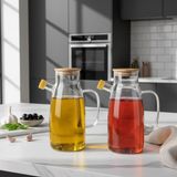 Krommet Bambu Kapaklı Vakumlu Borosilikat Cam Yağlık Sirkelik Seti - 2'li Yağdanlık Sirkelik Seti 1000 ml - Şeffaf - 1 lt