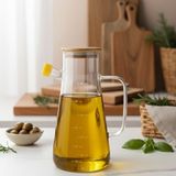 Krommet Bambu Kapaklı Vakumlu Borosilikat Cam Yağlık - Yağdanlık, Sirkelik 900 ml - Şeffaf