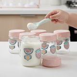 Krommet Pembe Renkli Altılı Desenli Bebek Mama Kavanozu 200 ml Cam Malzeme ile Sağlıklı Kullanım