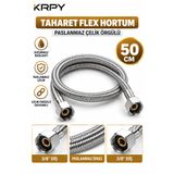 KRPY 50 CM 3/8” x 3/8” Paslanmaz Çelik Örgülü Taharet Flex Hortum Klozet Bağlantı Hortumu