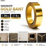 Krpy Kendinden Yapışkanlı Dekoratif Gold Bant Pvc Şerit Bant Duvar ve Mobilya Süsü 5mt