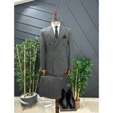 Kruvaze Çift Cebli Slim Fit Takım Elbise - 54 - Füme