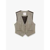 Kruvaze Düğmeli Ekose Crop Blazer Yelek
