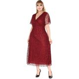 Kruvaze Yaka Büyük Beden Payetli Bordo Abiye Elbise 4E-2680 - 44 - 46
