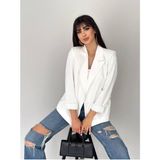 Kruvaze Yaka Düğmesiz Cepli Astarlı Katlanılabilir Kol Blazer Ceket - Beyaz - 38 - Regular Fit