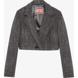 Kruvaze Yaka Kaşe Crop Blazer Ceket Antrasit