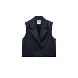 Kruvaze Yaka Kolsuz Crop Blazer Yelek