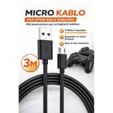 Kruxon 3 Metre Micro Usb Şarj Kablosu Ps3 Oyun Kolu Uyumlu Dayanıklı Hızlı Şarj Data Kablosu