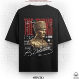 Krveli Store The Turks Atatürk Baskılı Oversize Tişört Siyah Erkek Unisex %100 Pamuk Atatürk Imzalı Kısa Kollu Türk Tarihi Tshirt - 3XL