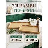 Kry 2'li Bambu Ahşap Sunum Tepsisi Seti – Dekoratif Organizer Tepsi Büyük & Küçük Boy
