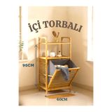 KRY Bambu 2 Raflı (Torbalı) Kirli Çamaşır Sepeti–Çok Amaçlı Modern Banyo Düzenleyici Organizer