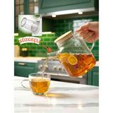 Kry Cam Bambu Kapaklı Borosilikat Demlik & Sürahi – 1800 ml Metal Kapaklı Bitki Çayı Demliği - Ahşap Rengi