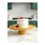 KRY Doğal Bambu Ayaklı Pasta & Kek Standı 25x6 cm | Yuvarlak Sunumluk, Tatlı & Meyve Servis Tabağı