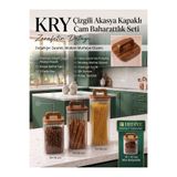 KRY KARE 4'lü Akasya Kapaklı Cam Baharatlık Seti – Büyük Boy Baharat Kavanozu 10x10-15-20-25 cm