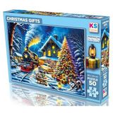 KS Games 50 Parça Yılbaşı Hediyeleri Çocuk Puzzle - Kız ve Erkek Çocuk - 5 Yaş Üzeri - 48 x 34 cm - Çam Ağacı, Tren, Kış Mevsimi Temalı - 31751