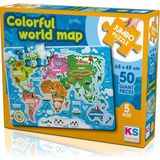 Ks Puzzle 50 Büyük Parça Renkli Dünya Haritası 31012 JP31015 0155