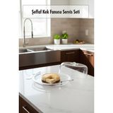 KSB Store Şeffaf Akrilik Kek Fanusu ve Servis Seti – 33 x 39 x 14 cm (4 Parça)