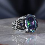 Ksr Moda Zincir Serisi 925 Ayar Mistik Topaz Erkek Gümüş Yüzük - 26