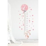 Kt Decoration Balonlu Tavşan Kalpler ve Puantiyeler Boy Ölçer 30 Parça Duvar Sticker Seti - 160 x 48 cm - Renkli