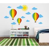 Kt Decoration Renkli Uçan Balonlar, Bulutlar, Güneş Çocuk Odası Duvar Sticker - 120 x 50 cm