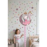 Kt Grup Ayda Oturan Sevimli Kız 150 Adet Yıldız Ve Puantiye Mega Çocuk Odası Boy Ölçer Duvar Sticker Seti
