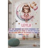 Kt Grup İsme Özel - Kişiselleştirilebilir Ayda Oturan Sevimli Kız Çocuk Odası Duvar Sticker Seti