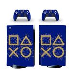 Kt Grup Mavi Arkaplan Gold Kol Düğmeleri Playstation 5 Dijital Versiyon Sticker Kaplama Seti