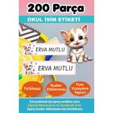 Kt Grup Sevimli Kedicik Kalem Defter Okul Etiketi - Kişiye Özel Isim Yazılabilen 200 Adet Etiket
