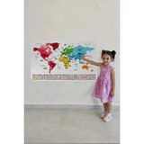 Kt Grup Türkçe Ülke Bayraklı Eğitici Başkent Detaylı Atlası Dünya Haritası Duvar Sticker - 65 x 100 cm
